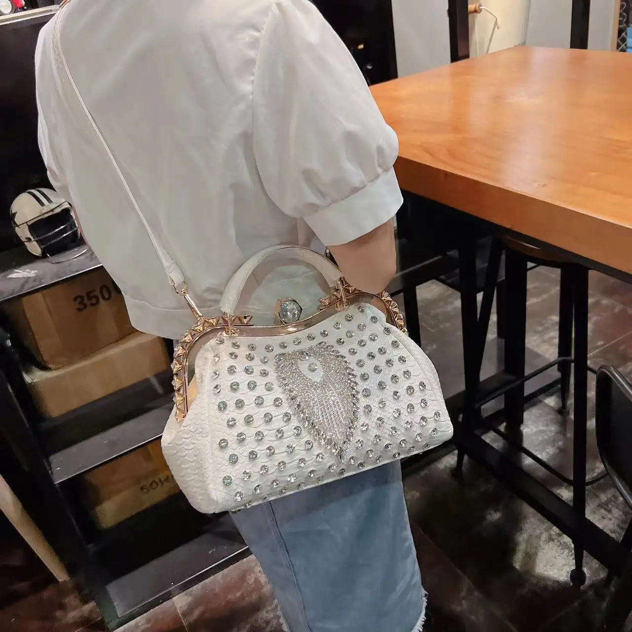 Premium Textured Lady's Handbag with Large Capacity, Diamond-Encrusted Woman's Tote, Commuter Handbag, Crossbody Handbag