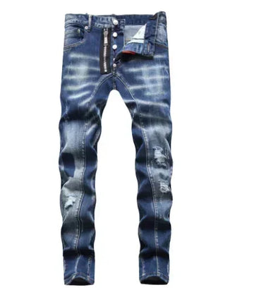Men’s Light Blue Ripped Skinny Jeans – Luxury Brand Stretch Slim Fit Denim Pants