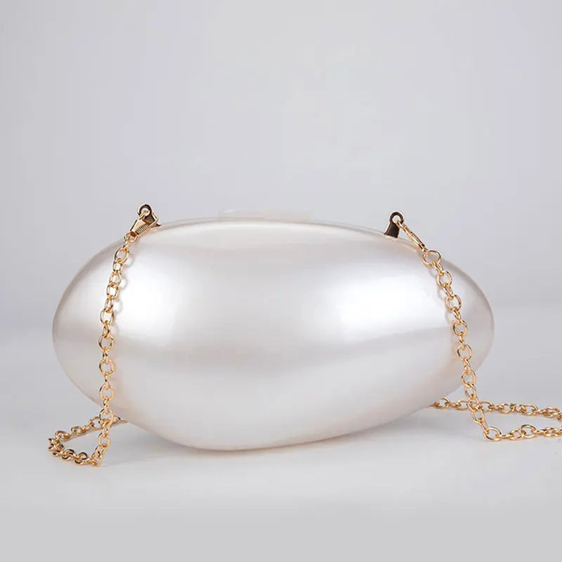 Pearl Acrylic Evening Bags: Designer Luxury Clutch Purse, Mini Women's Wallet, Shell Chain Shoulder Crossbody Wedding Party Handbag