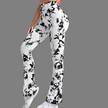 Women's High Waisted Seamless Tie Dye Flared Leggings - Tummy Control Bell Bottom Yoga Workout Pants