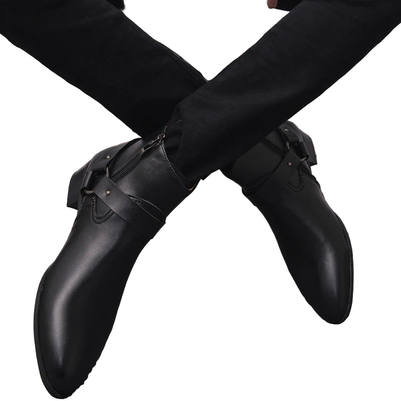 Hot Sale Chelsea Men Boots Low Top Leather Shoes Fashion New Brand High Heels Ankle Boots Side Zipper Handmade Men Casual Shoes