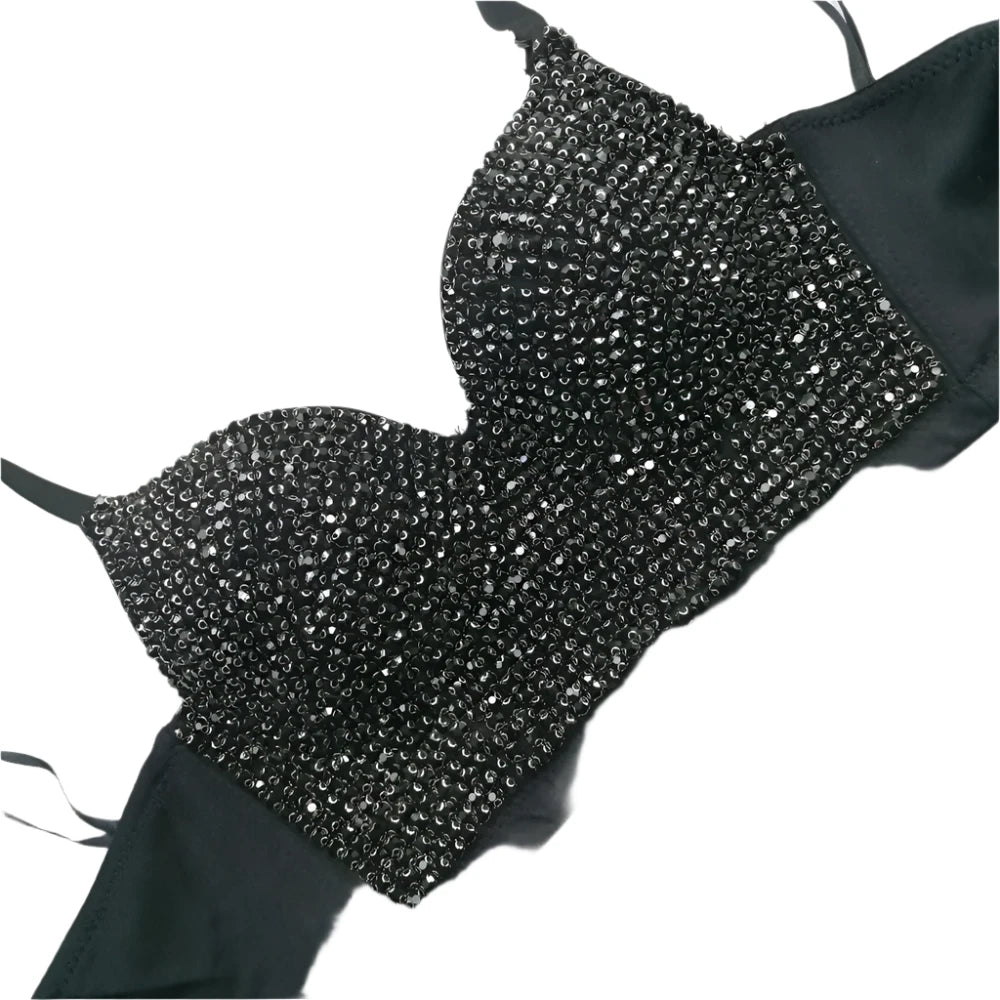 Women's Sparkling Rhinestone Corset Top - Sexy Push-Up Bustier, High-End Steampunk Party Lingerie