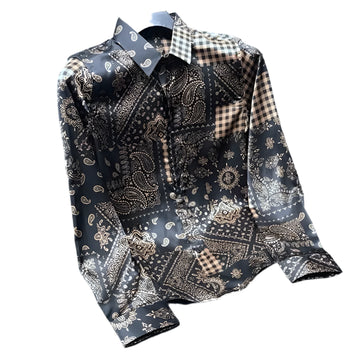 Autumn Harajuku Slim Fit Shirt – Loose Casual Korean Style Printed Blouse with Pointed Collar & Button-Up Design