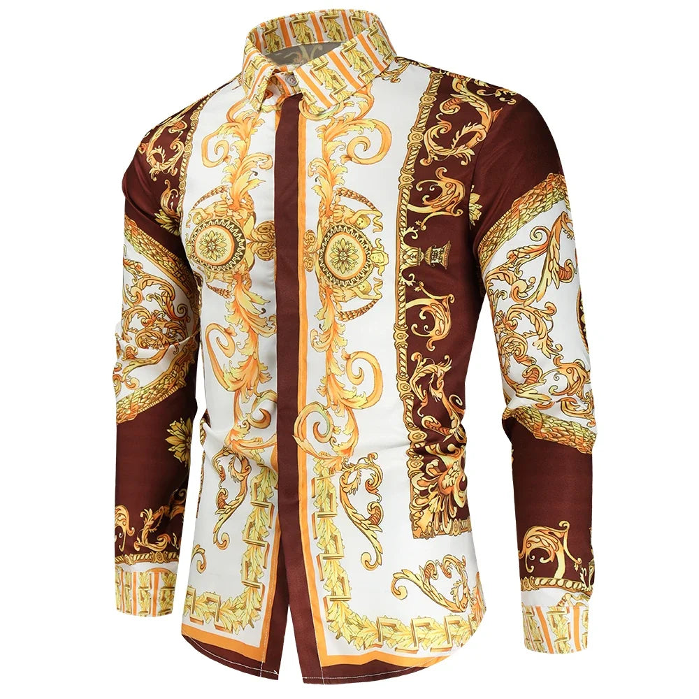 Men's Royal Paisley Print Shirt – Luxury Slim Fit Ethnic Style Long Sleeve Casual Spring/Autumn Shirt