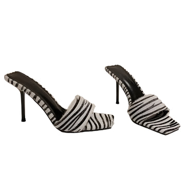 Zebra Print Open-Toe Mules – Black & White Striped Stiletto Heels | Sexy Summer Sandals for Women | Party, Casual, & Dress Shoes