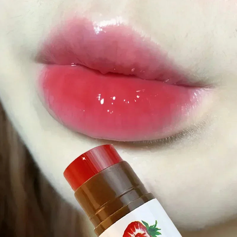 4 Colors Colored Lip Balm - Cute Fruit Moisturizing Lip Tint for Long-Lasting Peach Red Lipstick. Waterproof Women's Lips Makeup Cosmetic.