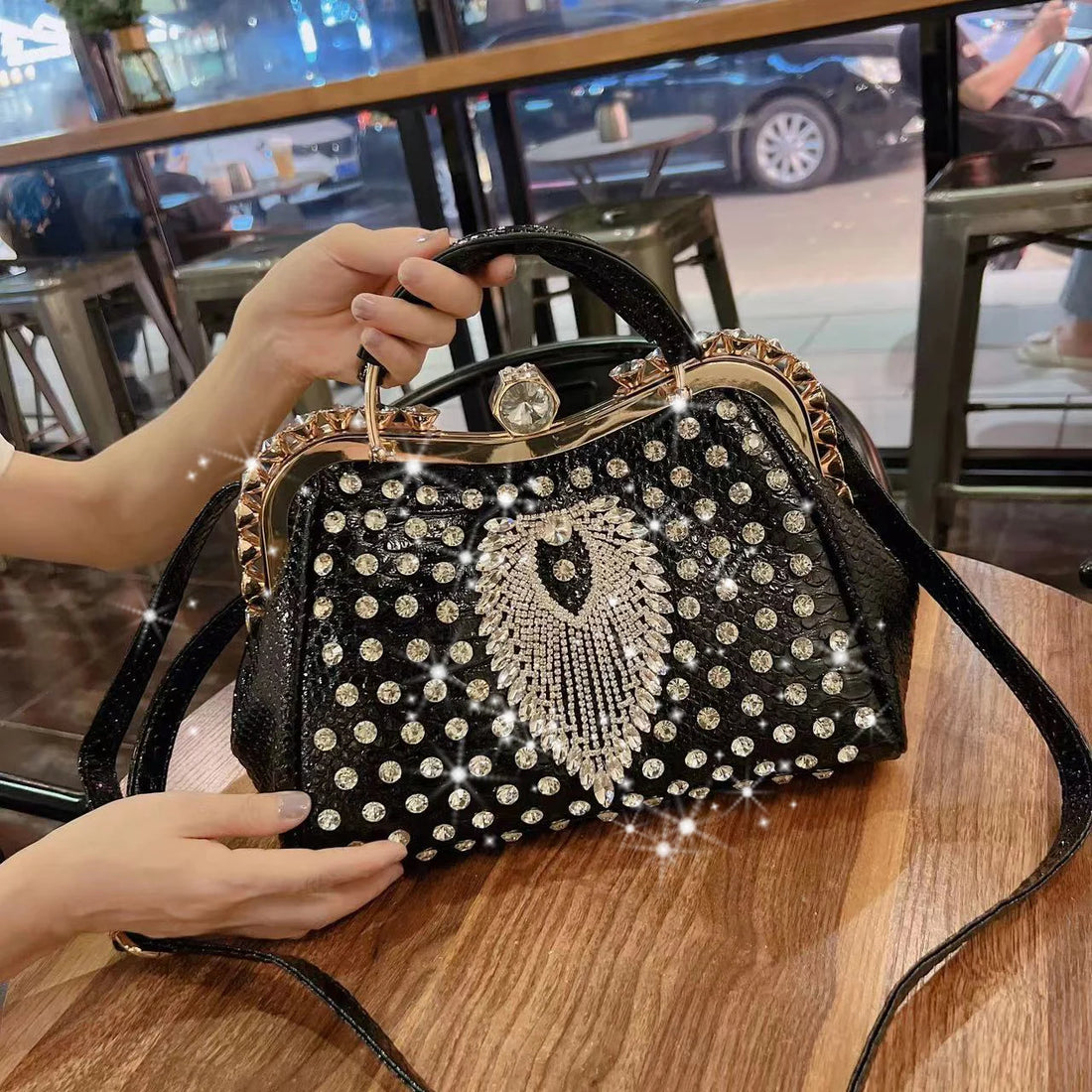 Premium Textured Lady's Handbag with Large Capacity, Diamond-Encrusted Woman's Tote, Commuter Handbag, Crossbody Handbag