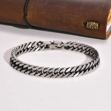 Chunky Retro Cuban Chain Bracelet for Men – Vintage Antique Stainless Steel Curb Dome Link Wristband, Cool Fashion Jewelry