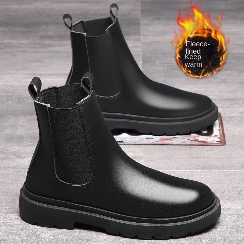 Autumn 2024 Chelsea Boots for Men – Black Fashionable Slip-On Ankle Boots, Retro Motorcycle Booties