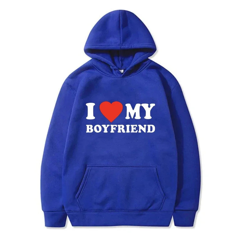 I Love My Boyfriend/Girlfriend Hoodie - Couple's Fashion Sweatshirt, Spring/Autumn Pullover, Casual Tracksuit Top for Men and Women