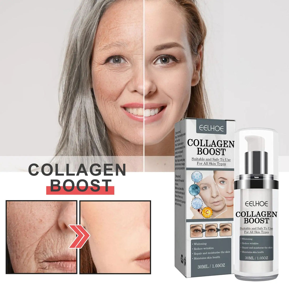 Collagen Boost Serum: Anti-Aging, Dark Spot Corrector, Wrinkle Cream for Women's Face Skin Care.