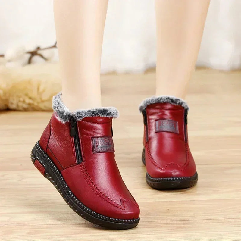 Women's Plush Ankle Snow Boots – Waterproof, Anti-Slip Winter Boots, Cotton Leather Casual Shoes, Warm Fur Lined Botas Mujer