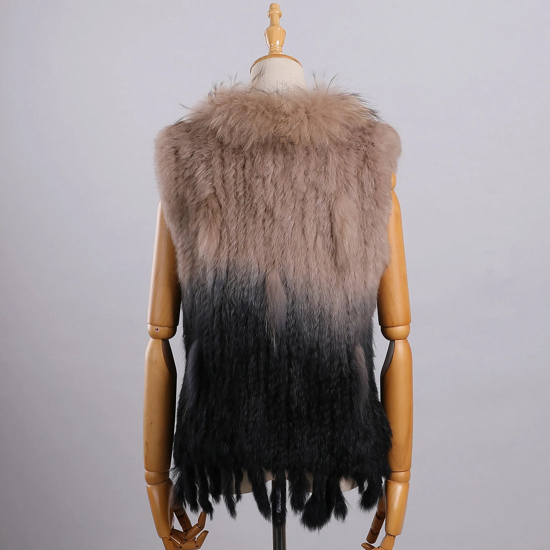 Luxury Women's Genuine Long Hair Rabbit Fur Knit Vest with Raccoon Fur Trim – Sleeveless Waistcoat Real Fur Jacket