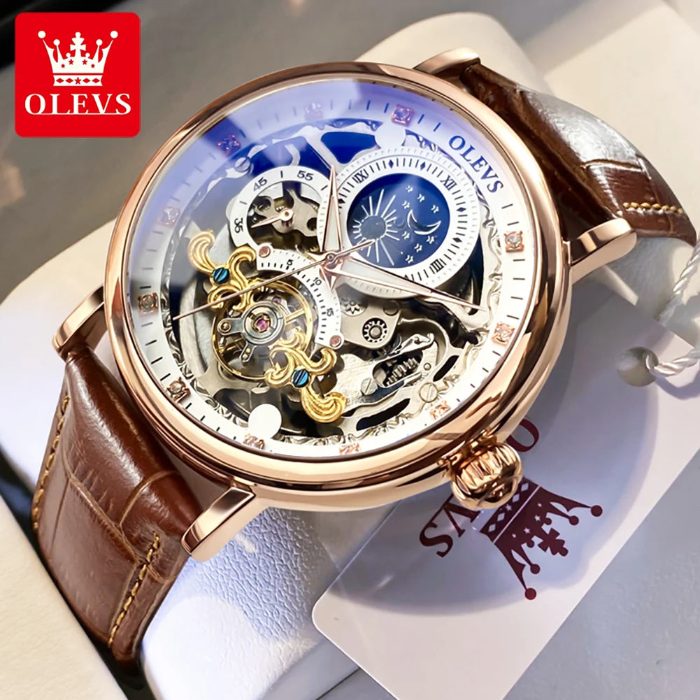 Men's Skeleton Automatic Mechanical Watch – Tourbillon Sport Casual Business Moon Phase Wrist Watch