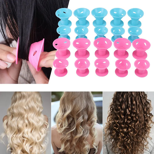 Set of 10 Magic Hair Care Rollers: Soft Silicone Hair Curlers, No Heat, No Clip Hair Curling Styling DIY Tool for Effortless Hair Curling.