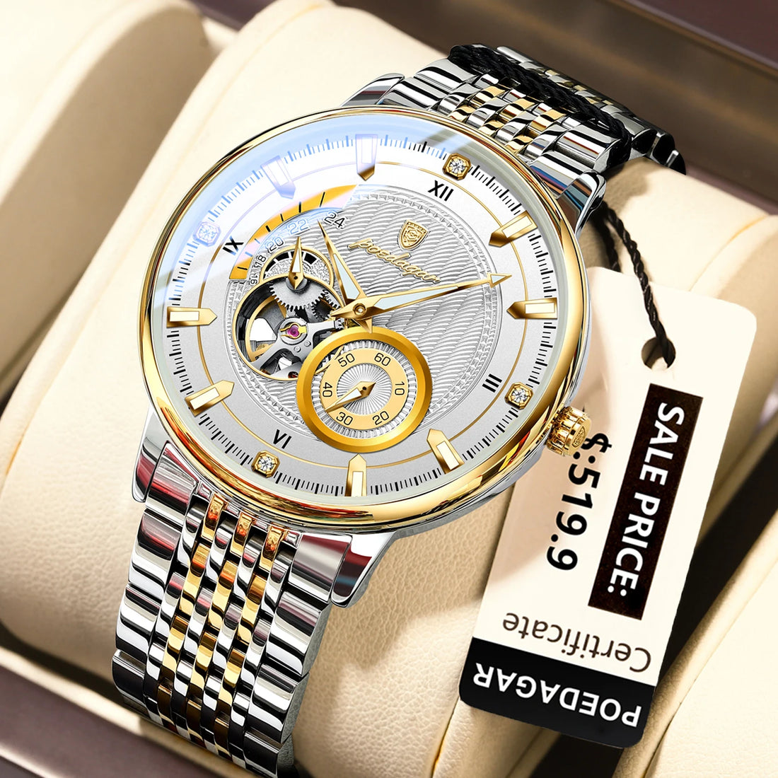 Luxury Men’s Automatic Mechanical Watch – Skeleton Tourbillon, Luminous Dial, Stainless Steel Wristwatch for Business & Casual Wear