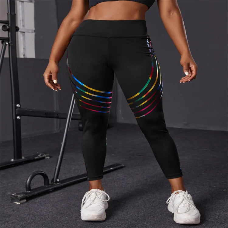 Black Seamless High-Waist Yoga Pants – Striped Push-Up Leggings for Women’s Fitness, Sexy Workout Tights XL