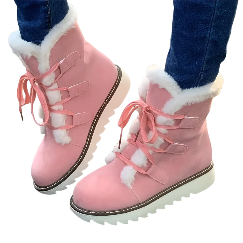 Women’s Winter Plush Waterproof Anti-Slip Snow Boots - Thermal Insulation Lace-Up Mid-Calf Outdoor Boots for Cold Weather