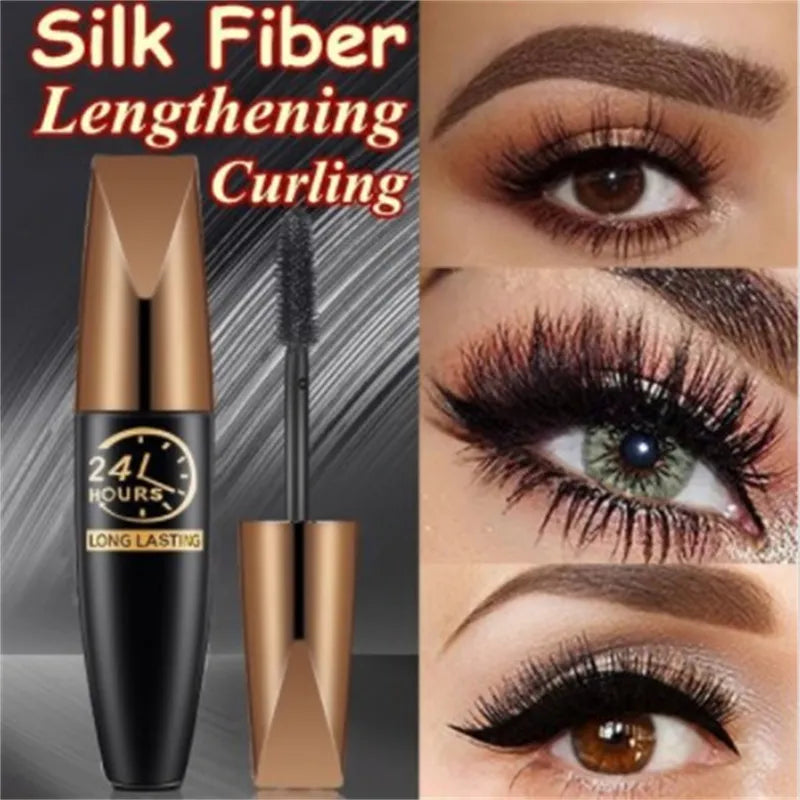 8D Silk Fiber Lash Mascara - Waterproof Mascara for Eyelash Extensions, Thick Black Eyelashes Curler, Cosmetics Eye Makeup.