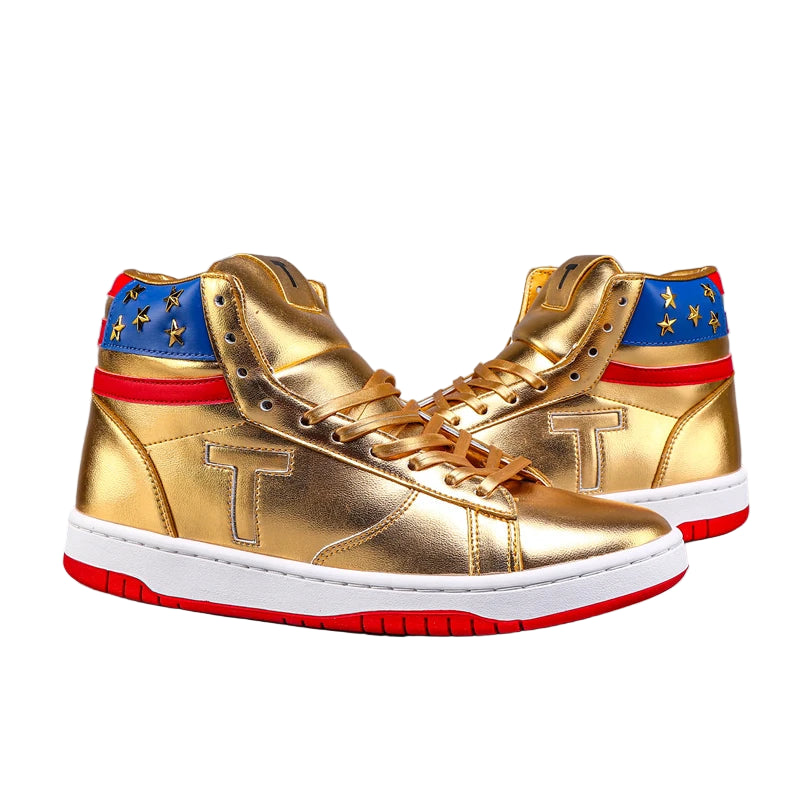Men’s Gold High Top Sneakers – Casual Streetwear Skate Shoes, Fashion Sports Ankle Boots for Men