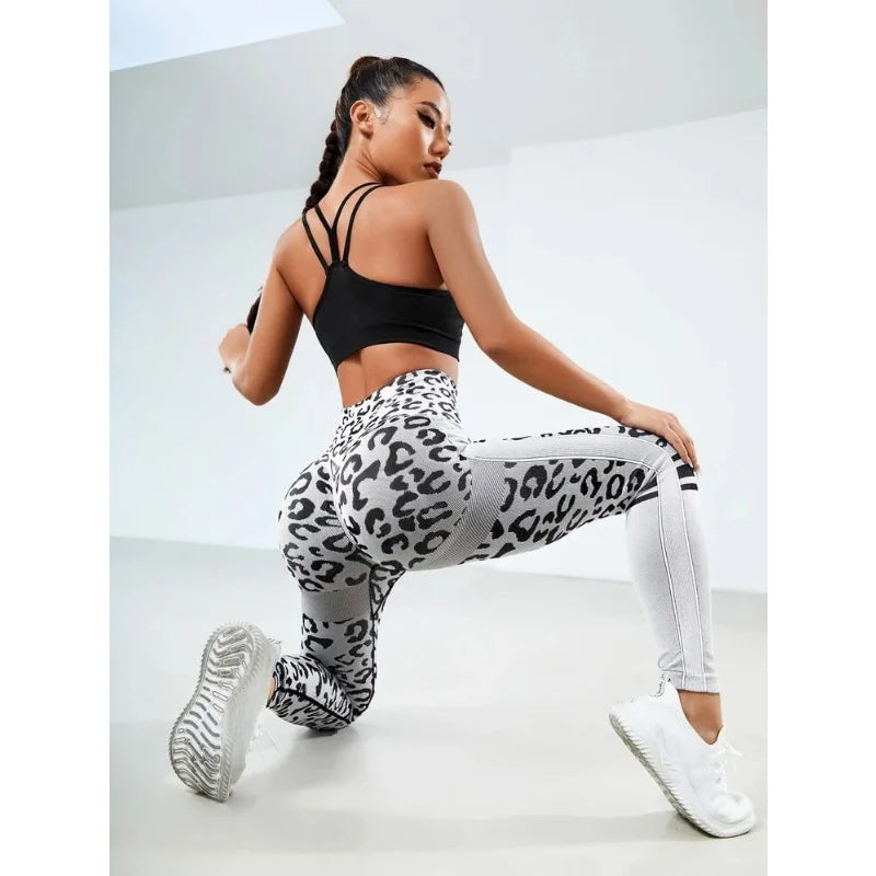 High-Waist Leopard Seamless Leggings for Women | Honey Peach Lifted Hip Fitness Pants | Yoga & Training Sportswear