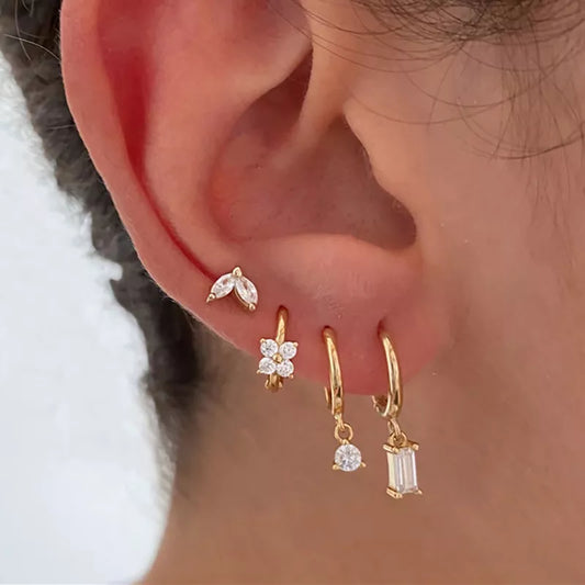 2PC Stainless Steel Little Huggies Hoop Earrings for Women: Tiny Crystal Zirconia Pendant Cartilage Earrings, Piercing Jewelry