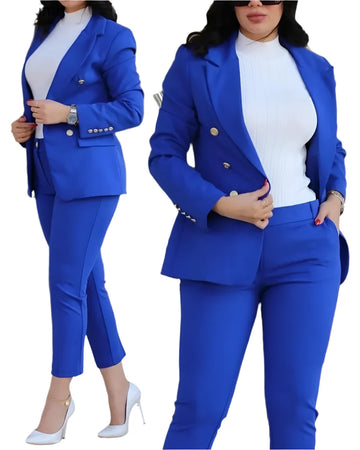 Women's 2-Piece Office Pants Set - Elegant Business Blazer Suit with Lapel Collar & Slim-Fit Trousers for Formal or Casual Wear