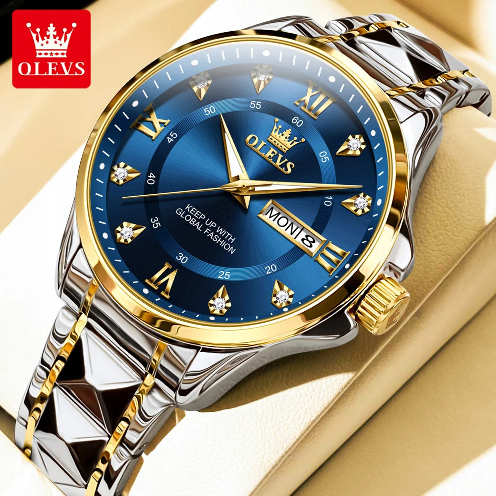 Men's Luxury Quartz Watch - Stainless Steel, Dual Calendar, Luminous, Waterproof, Fashion Business