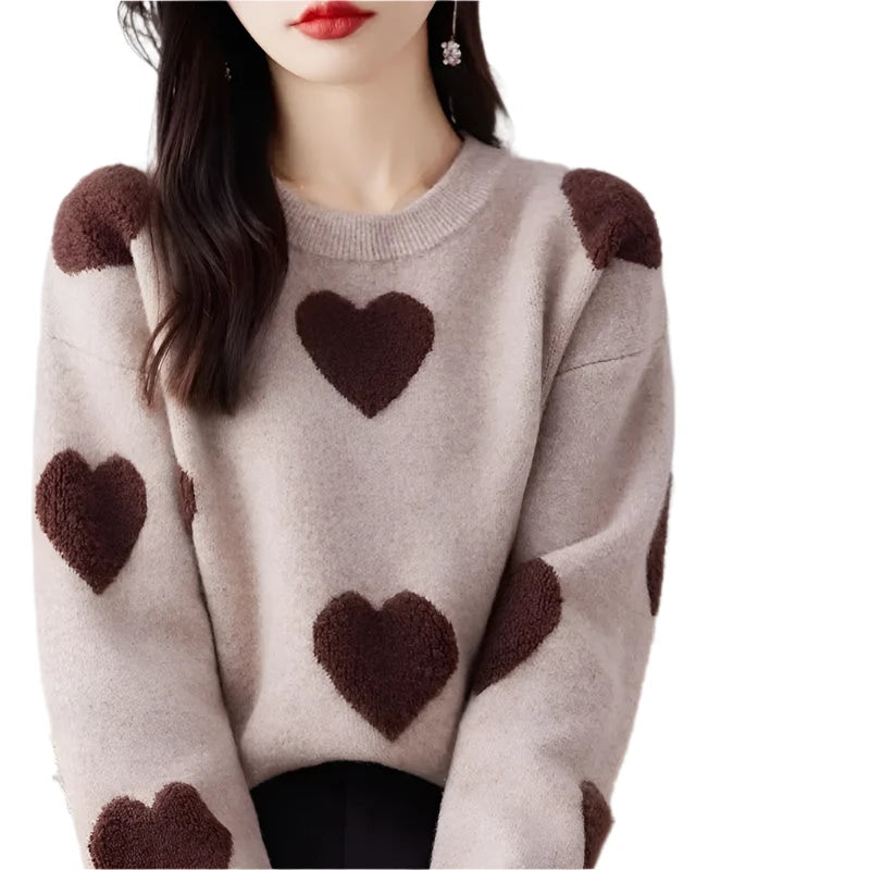 Women's Long Sleeve Sweater - Colorful Collar, Loose Fit, Autumn Winter Fashion, Versatile Casual Style