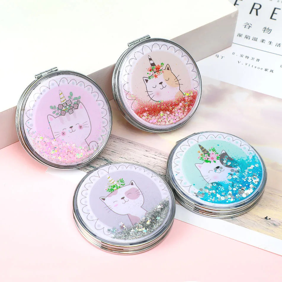 Beautiful Makeup Round Mirror: Cute Girl Cartoon Double-sided Mirror, Portable Makeup Mirror