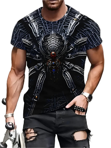 2025 Men's Oversized 3D Spider Web Graphic T-Shirt - Cool Novelty O-Neck Short Sleeve Summer Tee Top