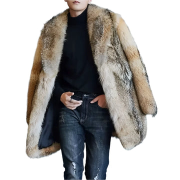 2025 Men's Long Wolf Fur Faux Mink Overcoat - Winter Loose Fit Trendy Warm Coat | Stylish Male Singer Stage Costume