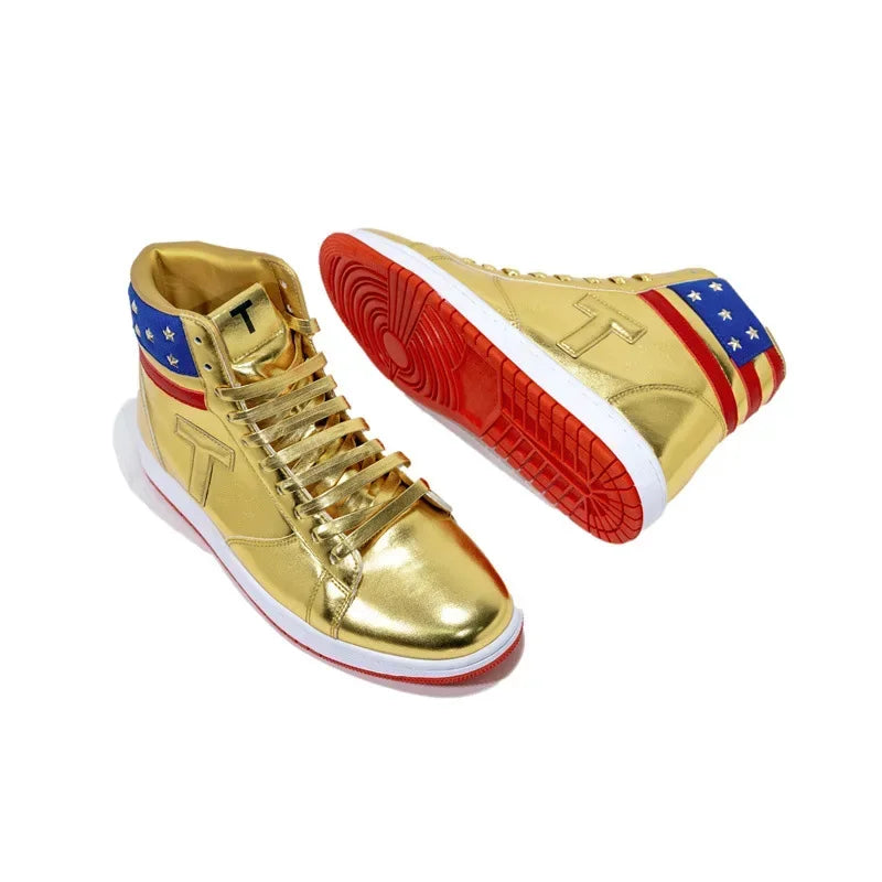 Gold Trump 2025 MAGA Sneakers – Men's & Women's Basketball & Casual Boots | Never Surrender High-Top Road Shoes, Big Sizes 47-48