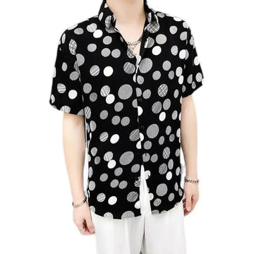 Men’s Polka Dot Loose Short Sleeve Shirt – Korean Casual Street Fashion, Breathable and Stylish Top