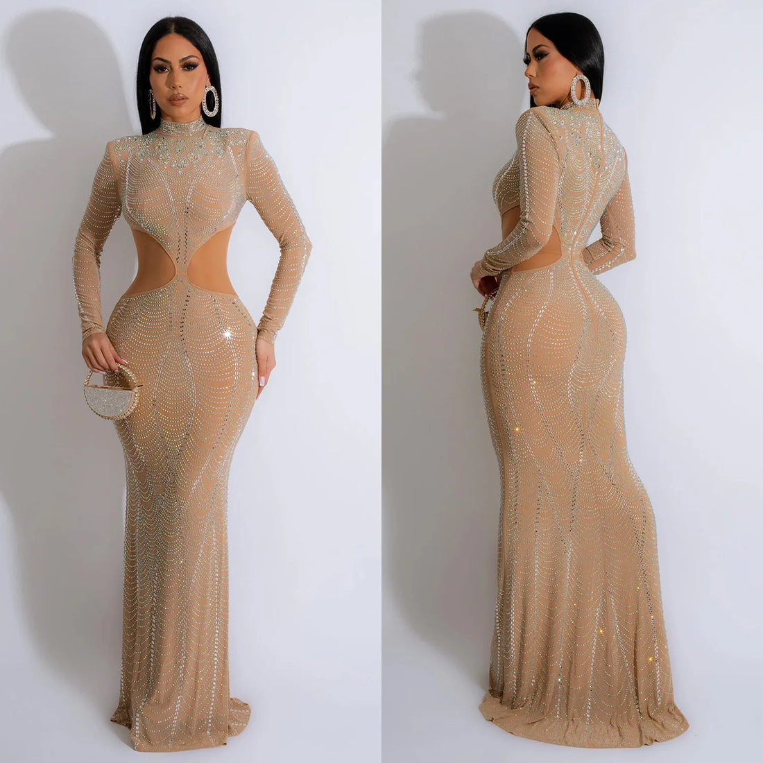 Elegant Women’s Evening Gown – Sexy Floor-Length Slim Fit Dress, Hot Drilling Party Hip Wrap, Tight Waist Formal Vestidos