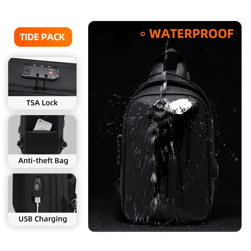 Anti-Theft Crossbody Bag Stylish Solid Color USB Sling Pack on White Background