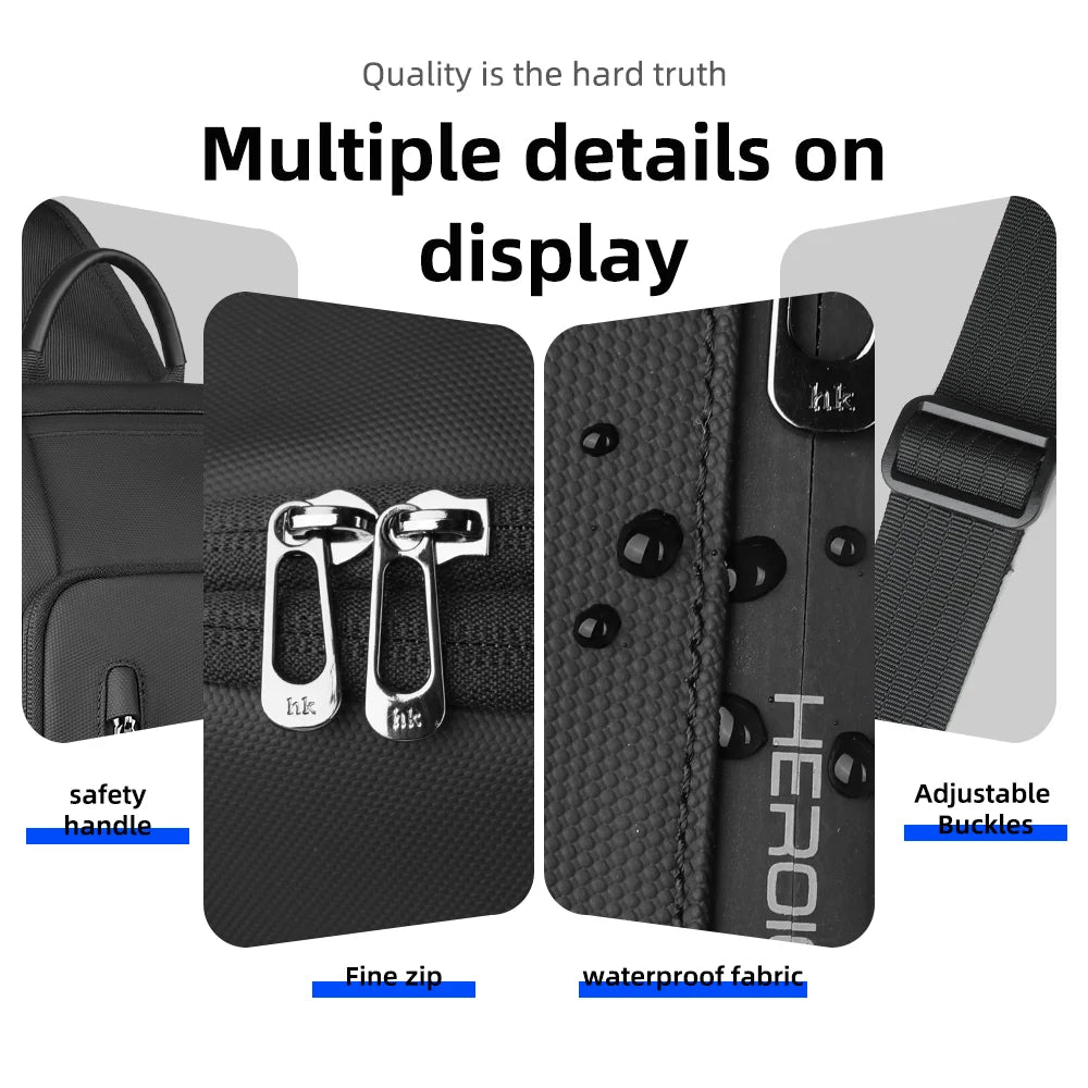 Secure Travel Men’s Shoulder Bag Anti-Theft USB Sling on a white background