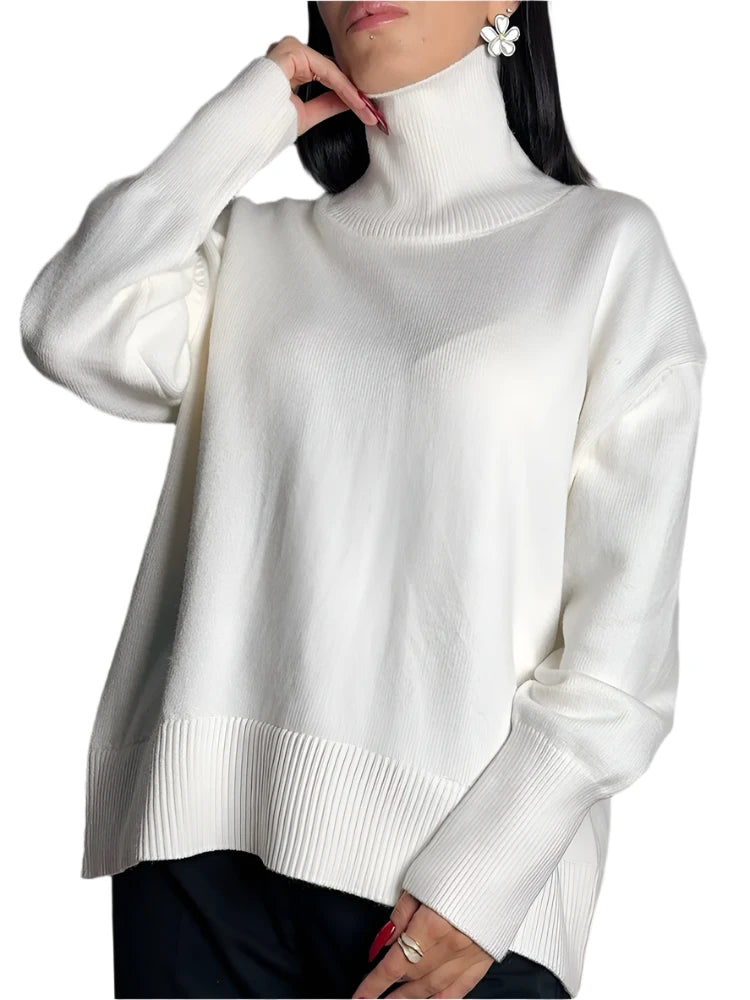 Autumn and Winter Oversized Turtleneck Sweaters - Women's Warm Coffee Pullover Jumper for Christmas