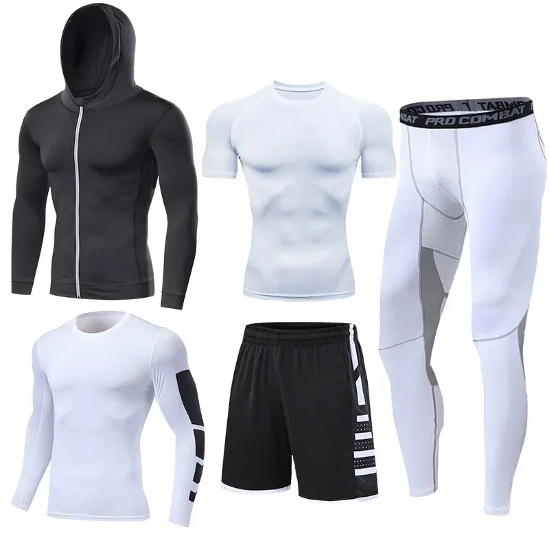 Men's Compression Running Tracksuit - Fitness Sportswear Set with Leggings & Tight Sweatpants | Gym Training Rash Guard