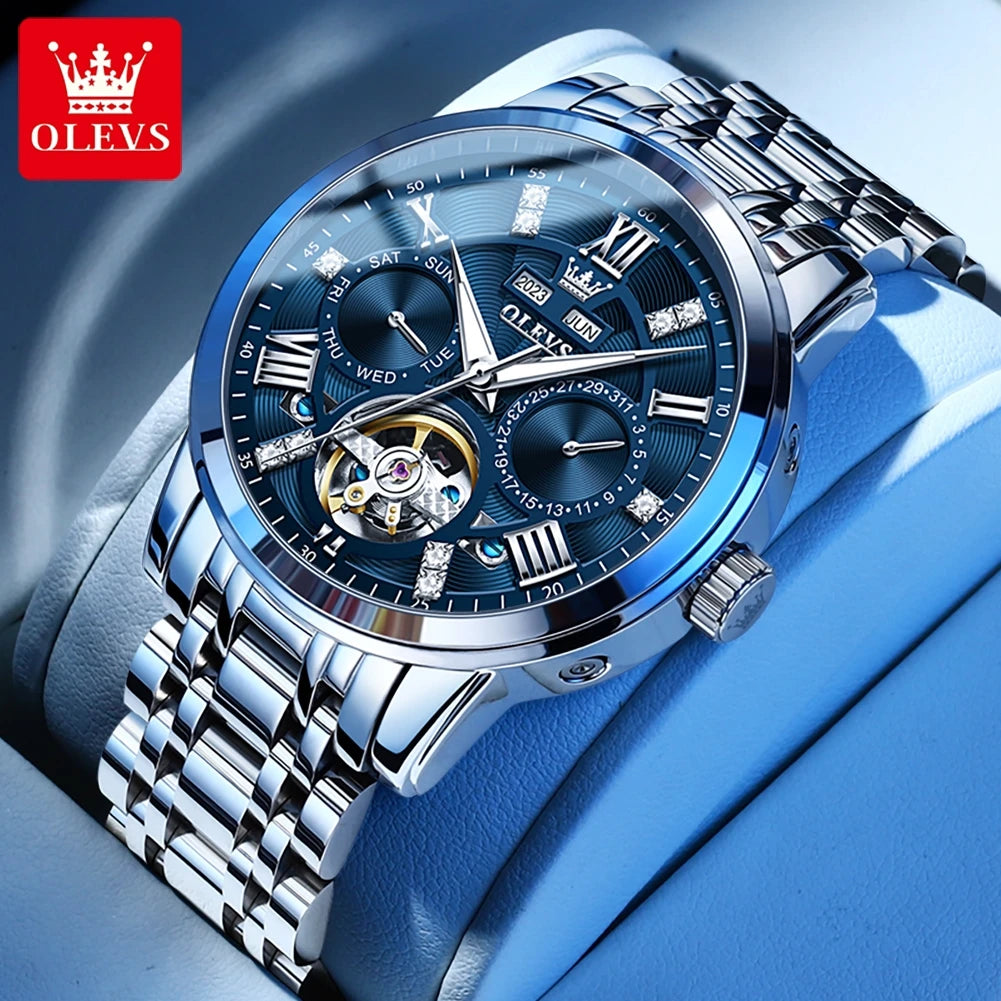 Men's Skeleton Flywheel Automatic Mechanical Watch – Waterproof, Luminous Dial, Original Design, Perpetual Calendar Wristwatch