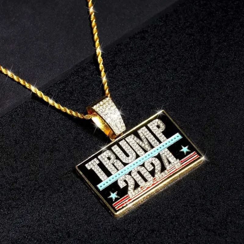 2024 Hip Hop TRUMP Letter Pendant Necklace for Men - Stainless Steel Chain, Independence Day Jewelry