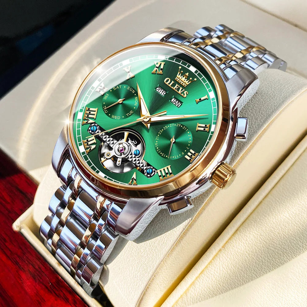 Men's Luxury Automatic Mechanical Watch - Skeleton Calendar, Waterproof, Stainless Steel, Business