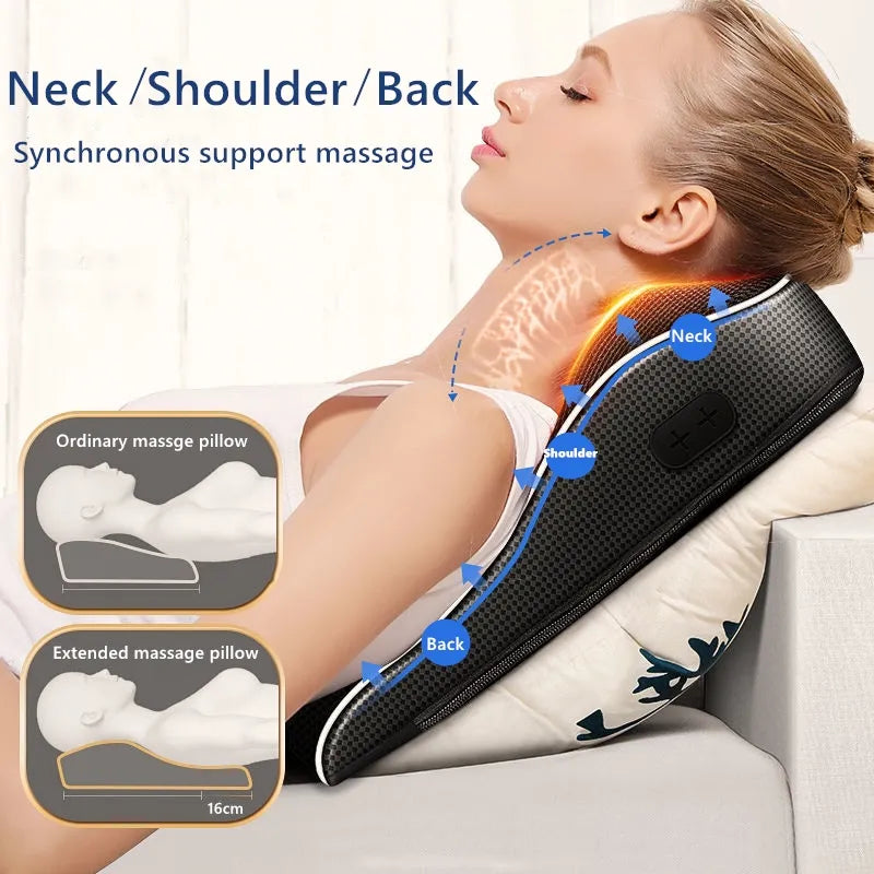 Electric Head, Neck, and Cervical Traction Massager - Heated Vibrating Back Pillow for Car and Home