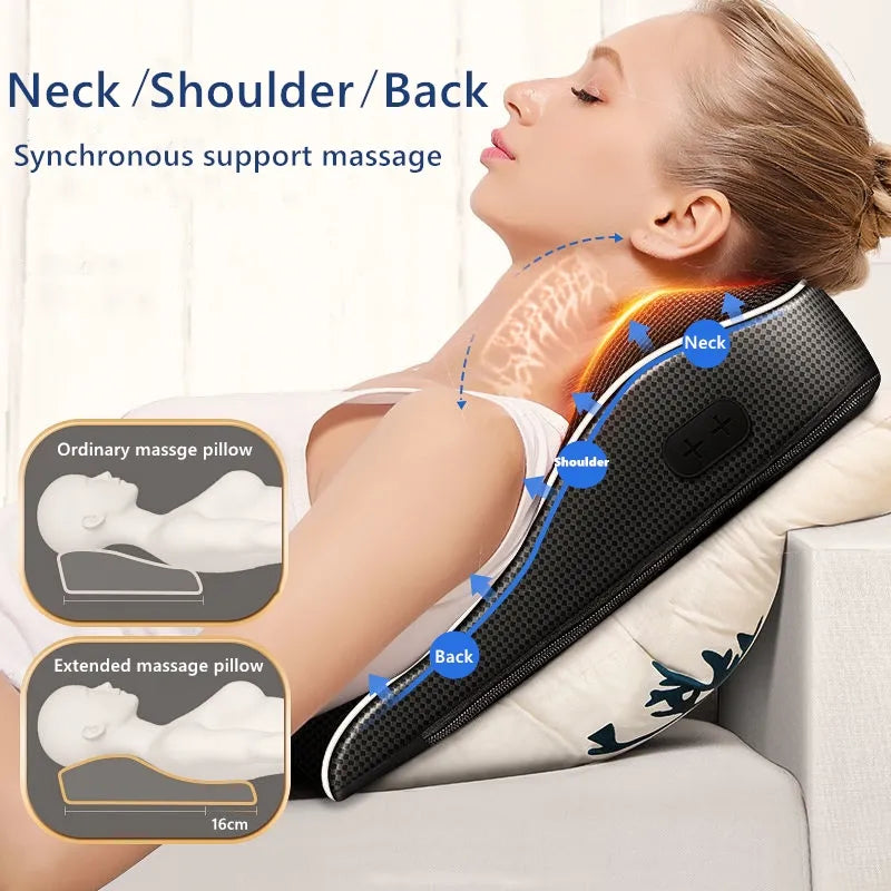 Electric Shiatsu Head Neck Cervical Traction Body Massager Car Back Pillow with Heating Vibrating Massage Device.