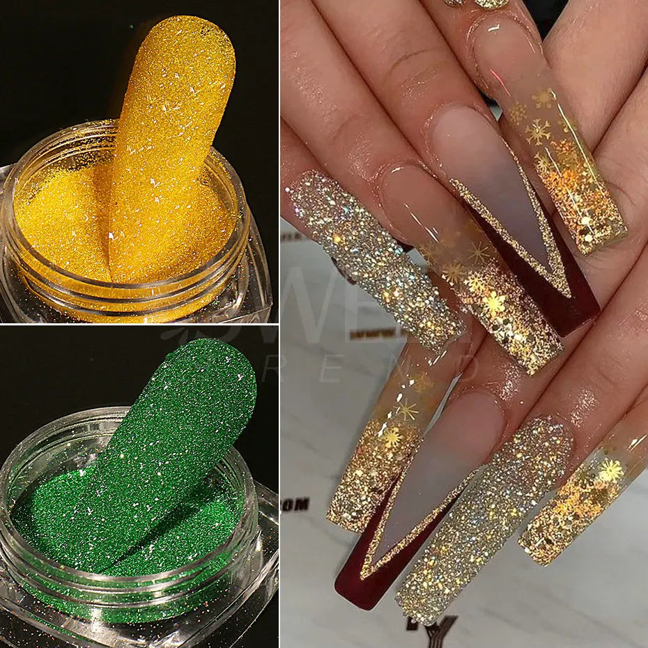 12 Colors Reflective Glitter Nail Powder: Shiny Dark Flashy Effect Crystal Diamond Chrome Pigment Dust for Manicure Decoration