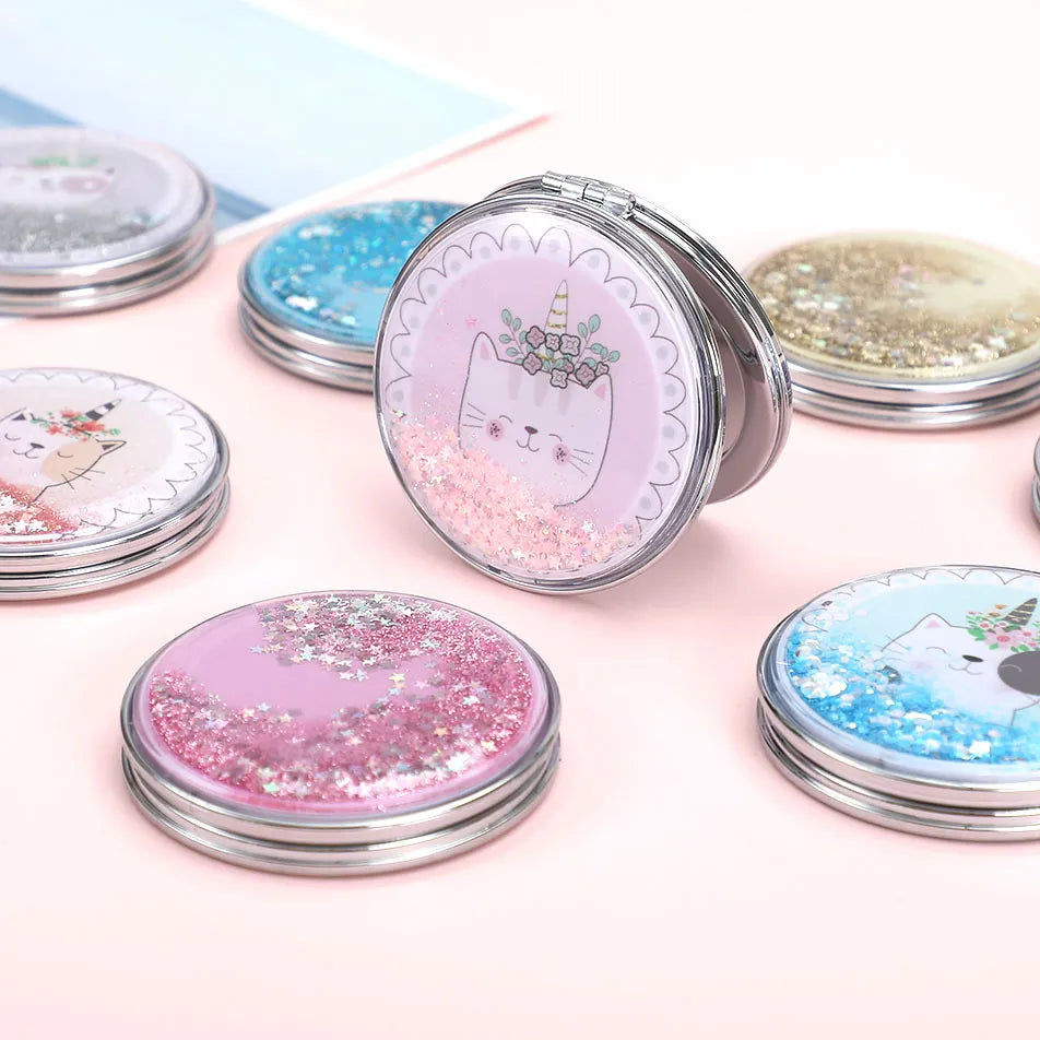 Beautiful Makeup Round Mirror: Cute Girl Cartoon Double-sided Mirror, Portable Makeup Mirror