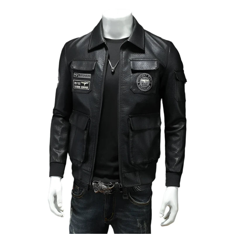 Men's Spring Leather Motorcycle Jacket - Embroidered Stylish Young Fashion Jacket