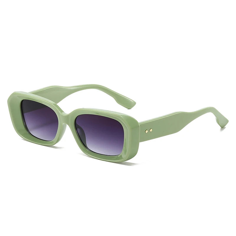 Retro Square Sunglasses for Women & Men – Fashion Rivet Frame UV400 Gradient Shades, Trendy Green & Pink Sun Glasses