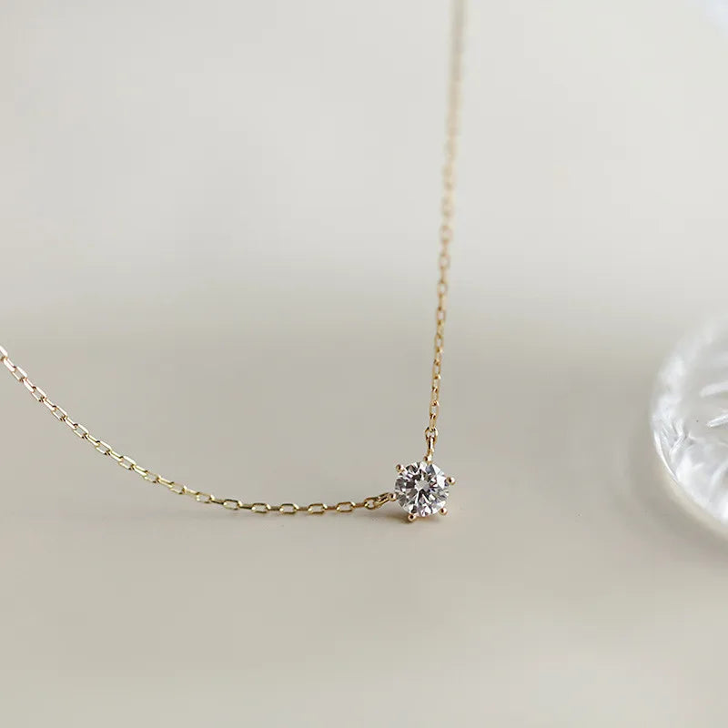 925 Sterling Silver 14k Gold-Plated Necklace: Versatile Single Sparkling Zircon Clavicle Chain for Women, Perfect Wedding Jewelry