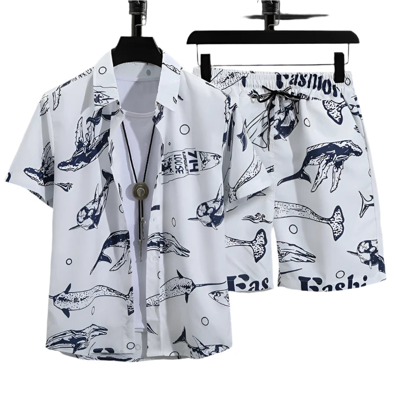 Men's Hawaiian Beach Set - Short Sleeve Shirt & Shorts Casual Summer Vacation Outfit | Travel-Ready Tropical Set